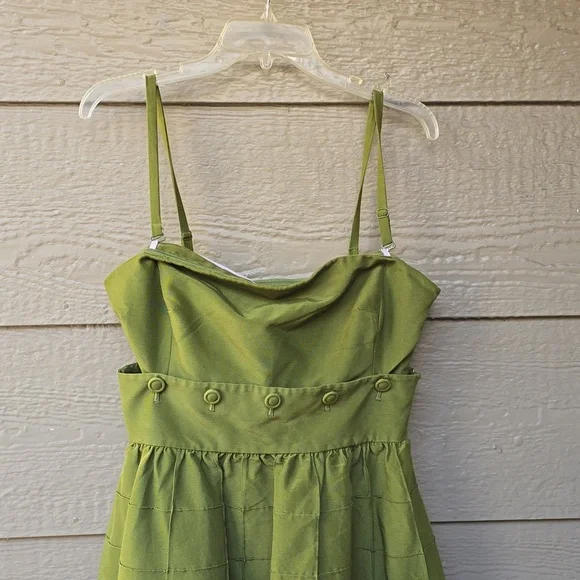 Anthropologie Maeve cotton silk blend army green midi dress 10 pockets - Picture 10 of 16